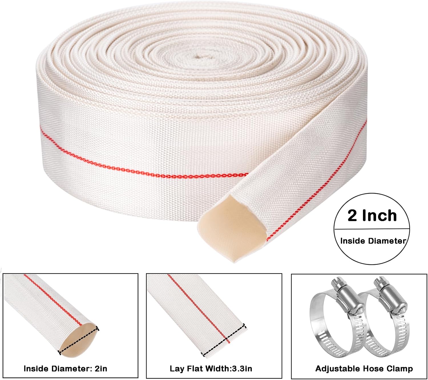 Eastrans 2IN x 100FT Pool Backwash Hose,Heavy Duty Flat Discharge Hose,Drain Hoses for Swimming Pool,Pool Filter Hose with 2 Clamps,Weather and Burst Resistant