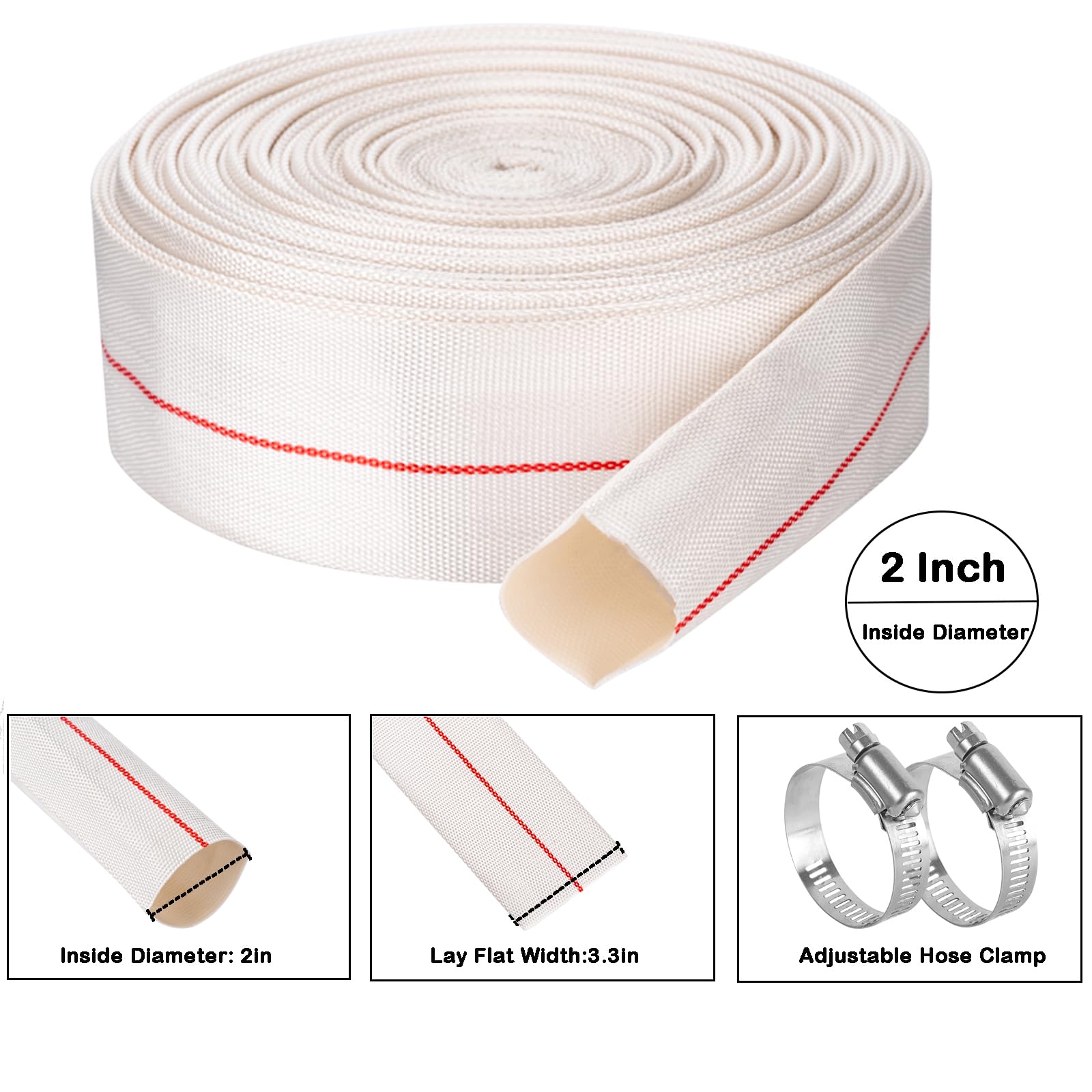 Eastrans Manguera de retrolavado de piscina de 2 pulgadas x 100 pies, manguera de descarga plana resistente, mangueras de drenaje para piscina, manguera de filtro de piscina con 2 abrazaderas,