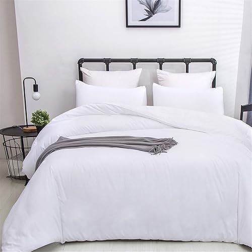 Miniatura 6 de Luxlovery - Juego de edredón color blanco tamaño individual, juego de ropa de cama de 3 piezas, color blanco liso, suave, transpirable, para cama
