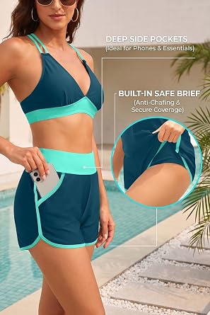 Daci Women 3 Piece Tankini Swimsuits - Tummy Control Tank Top with Bra Modest Bathing Suit with Pockets Boyshorts Bottom 2026