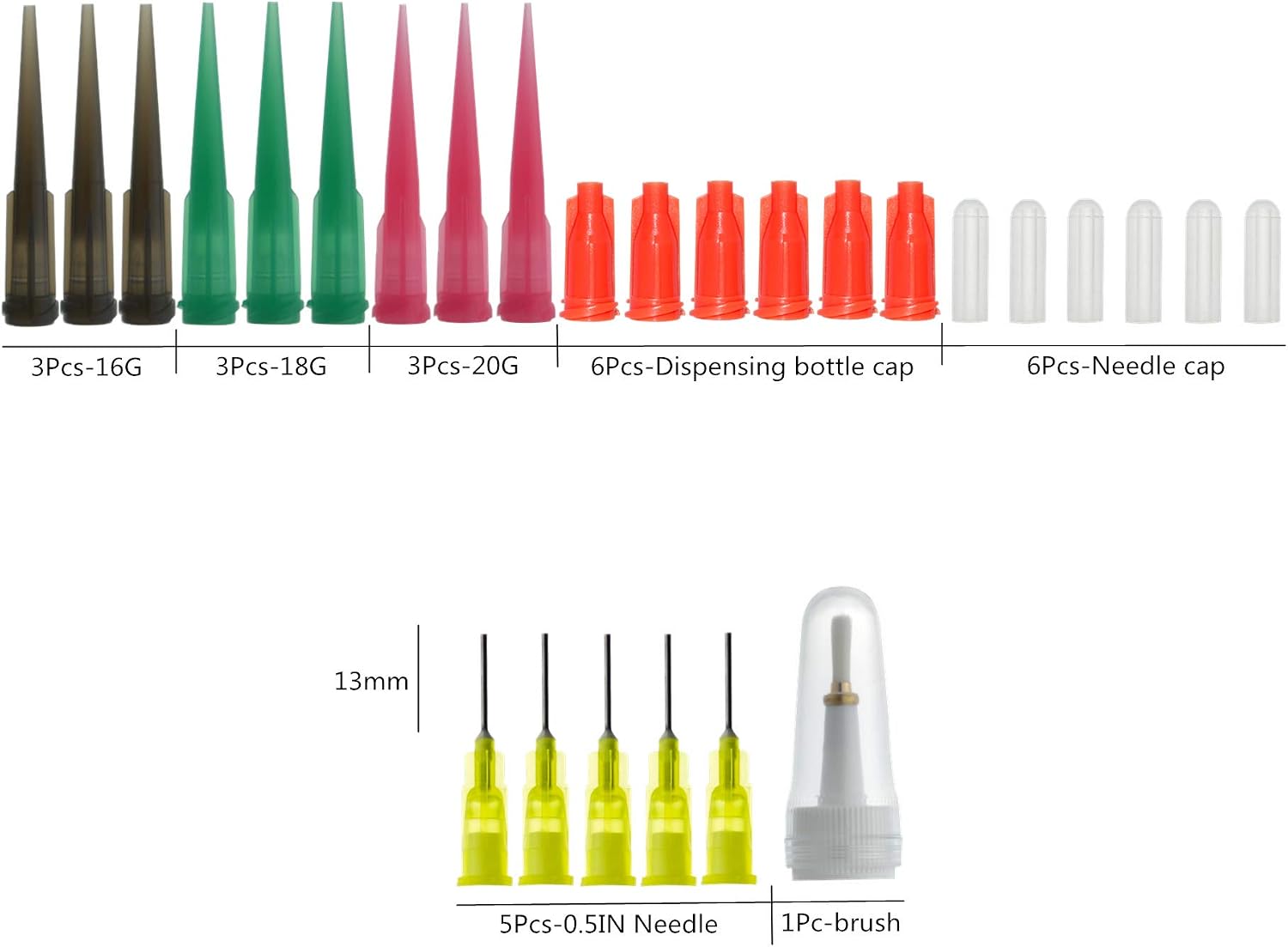 6pcs Tip Glue Dropper Squeeze Bottle Kit-TT Dispensing Needle,Brush Bottle 50ml for Precisely Delivery Grease,Oil Dispensing,Liquid Glue and Ink