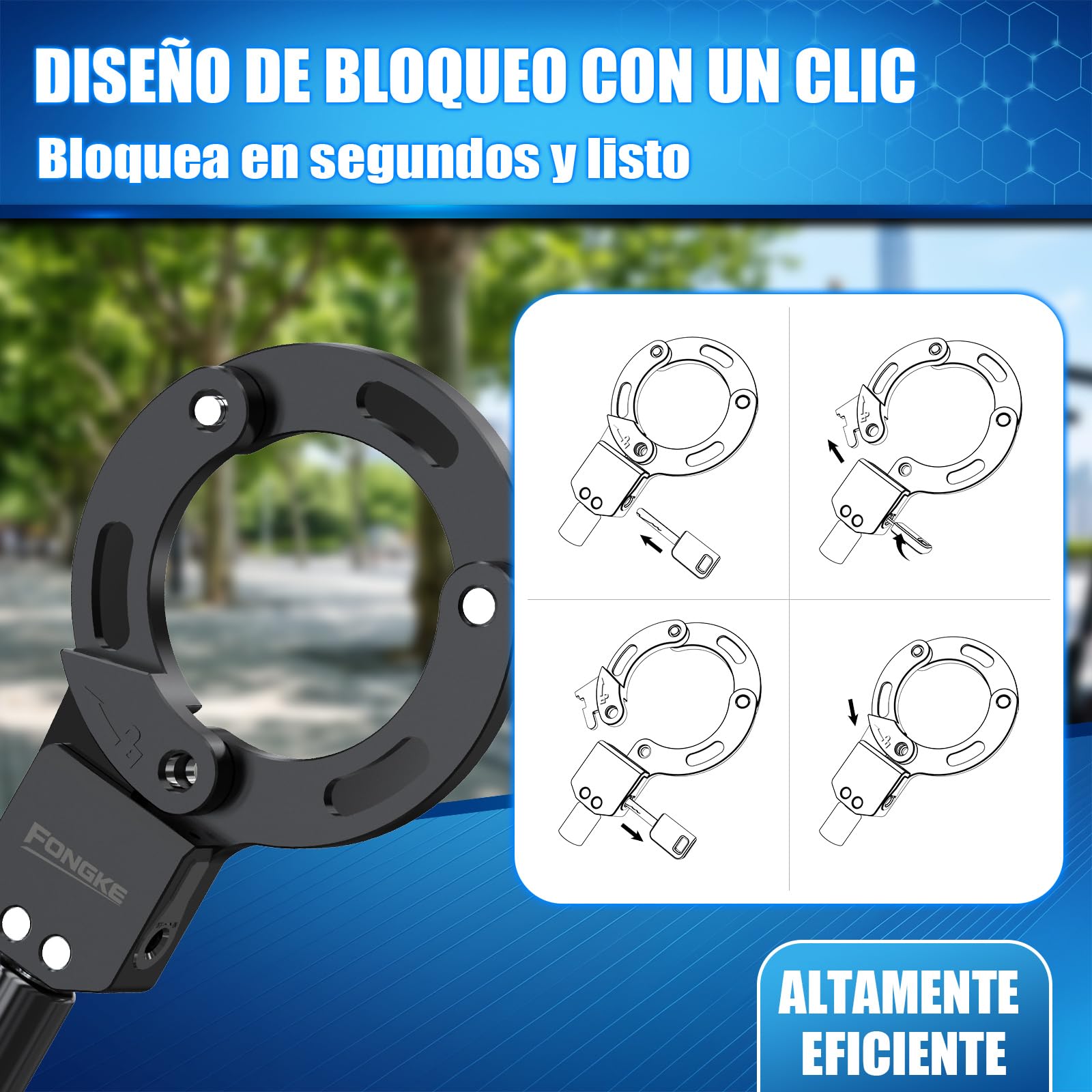 Candado Patinete Electrico, 92cm de Cadena de Acero de 6 mm, Negro