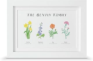 Personalised family birth flower gift print (A5-21x15cm, Print & Standard Frame)
