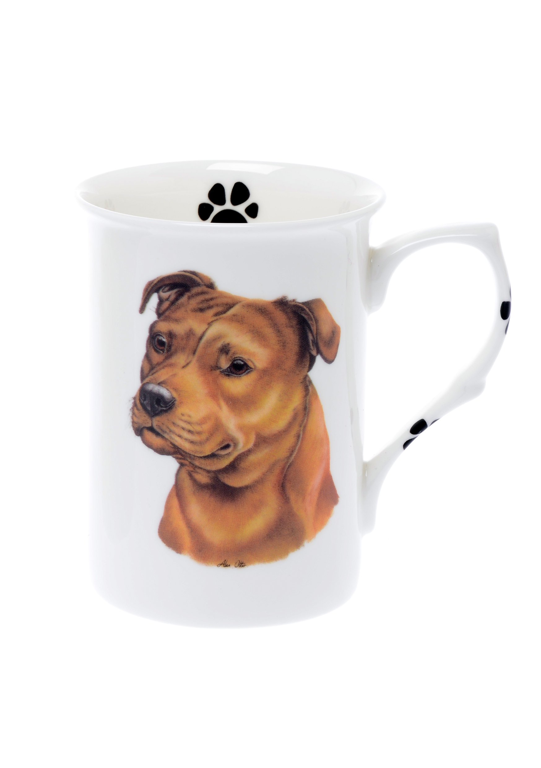 (BB59) SINGLE BONE CHINA BEAKER/ MUG/CUP STAFFIE BULL TERRIER RED dog KIRSTY JAYNE CHINA