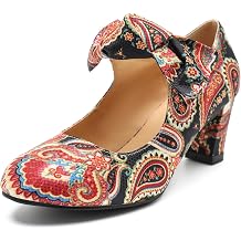 LIURUIJIA Women's Bow Mary Janes Block Heel Pumps Dress Shoes