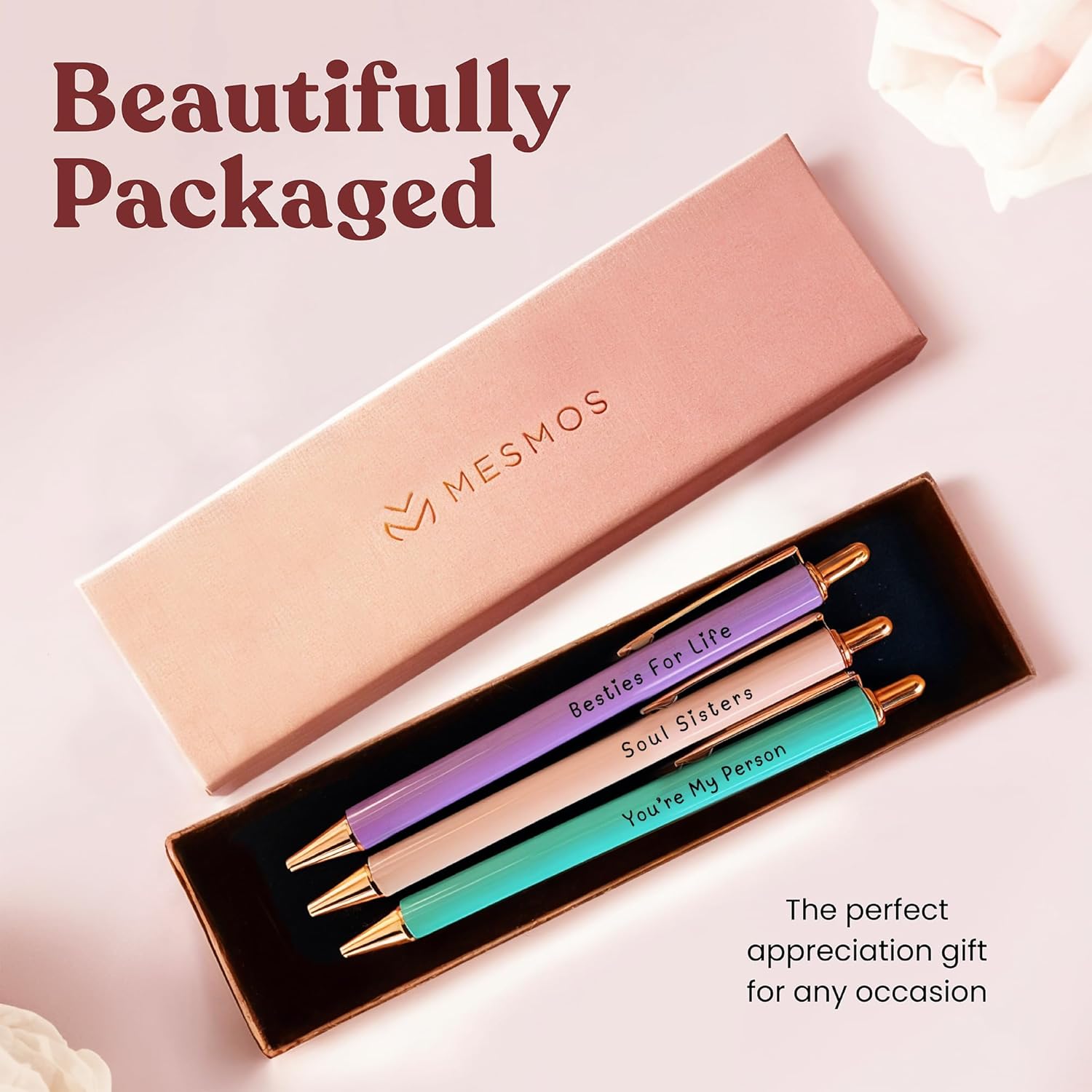 MESMOS 3pc Fancy Pen Set for Women, Best Friend Christmas Gifts for Women, Stocking Stuffers, Friendship Long Distance Gifts for Female Friends - Image 3