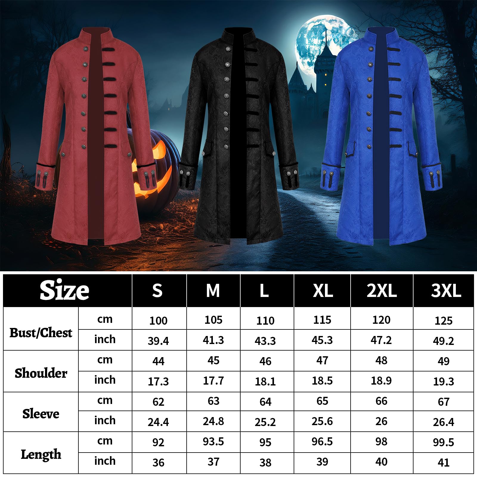 Vêtements médiévaux pour hommes, manteau steampunk pour homme, costumes d'Halloween, cosplay, uniforme steampunk gothique médiéval