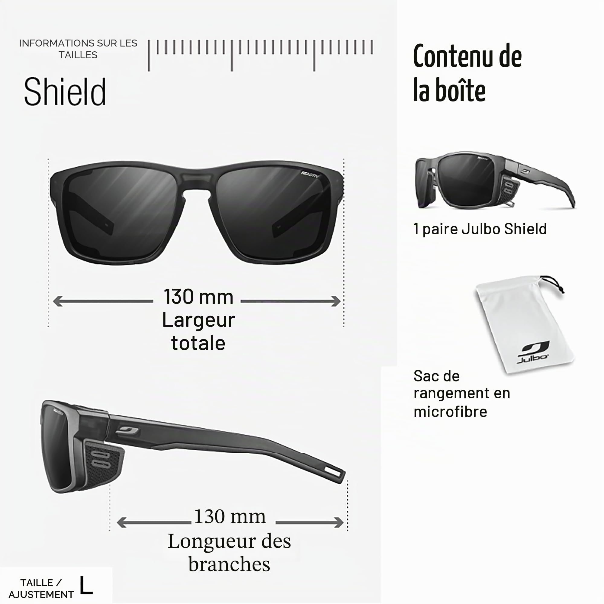 Julbo Shield Lunettes de soleil alpinisme, randonnée, trekking, voile Mixte (lot de 1)