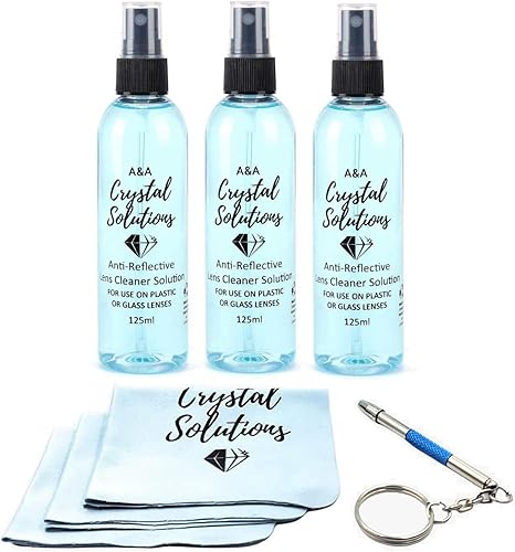 Kit de limpieza de lentes de gafas, incluye 3 soluciones de limpieza de lentes antirreflectantes de 4.2 fl oz cada uno, 3 paños de limpieza de