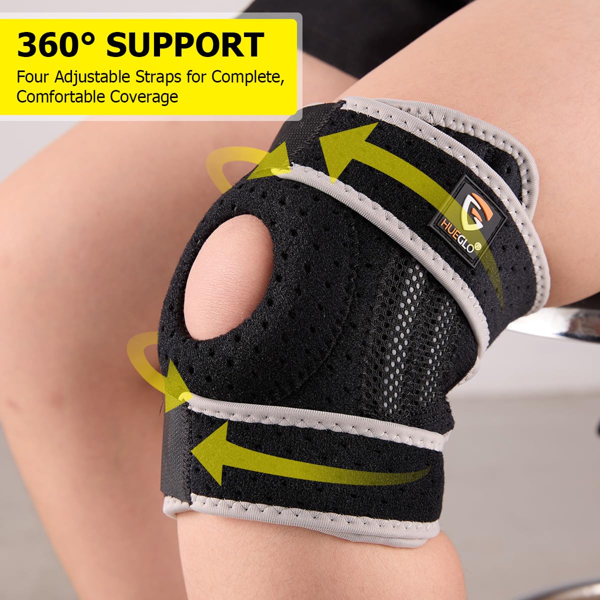 HUEGLO Kids Knee Brace Osgood Schlatter Youth for Knee Pain,Adjustable Compression Knee Support with Side Stabilizers for Sports,Arthritis,Patella,Meniscus Tear,Acl,X-Small Knee Brace for Boys & Girls,Black/Gray