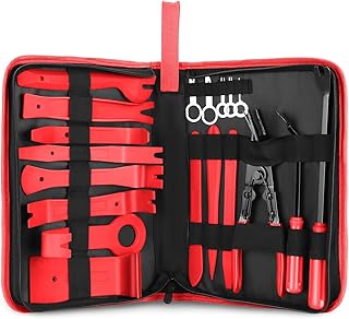 DNA MOTORING TOOLS-00246 Car Trim Removal Tool Kit, Clip Plier Upholstery Remover Set for Auto Door Panel Audio Dashboard, with Storage Bag, Red