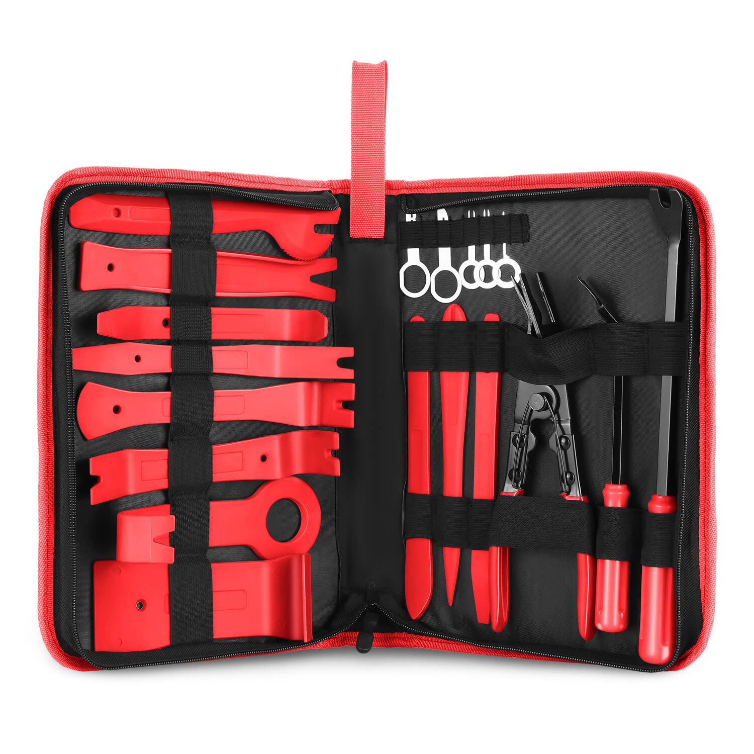 ‎DNA Motoring TOOLS-00246 Car Trim Removal Tool Kit, Clip Plier Upholstery Remover Set for Auto Door Panel Audio Dashboard, with Storage Bag, Red