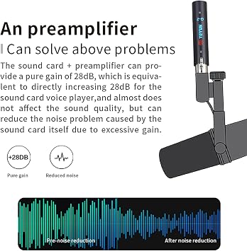 TEYUN Microphone Preamp with 28dB Gain, Active in-Line Compact Dynamic Microphone Booster with Preamp, Mic Booster Preamplifier, Active Booster for Dynamic and Ribbon Mics (Q2)