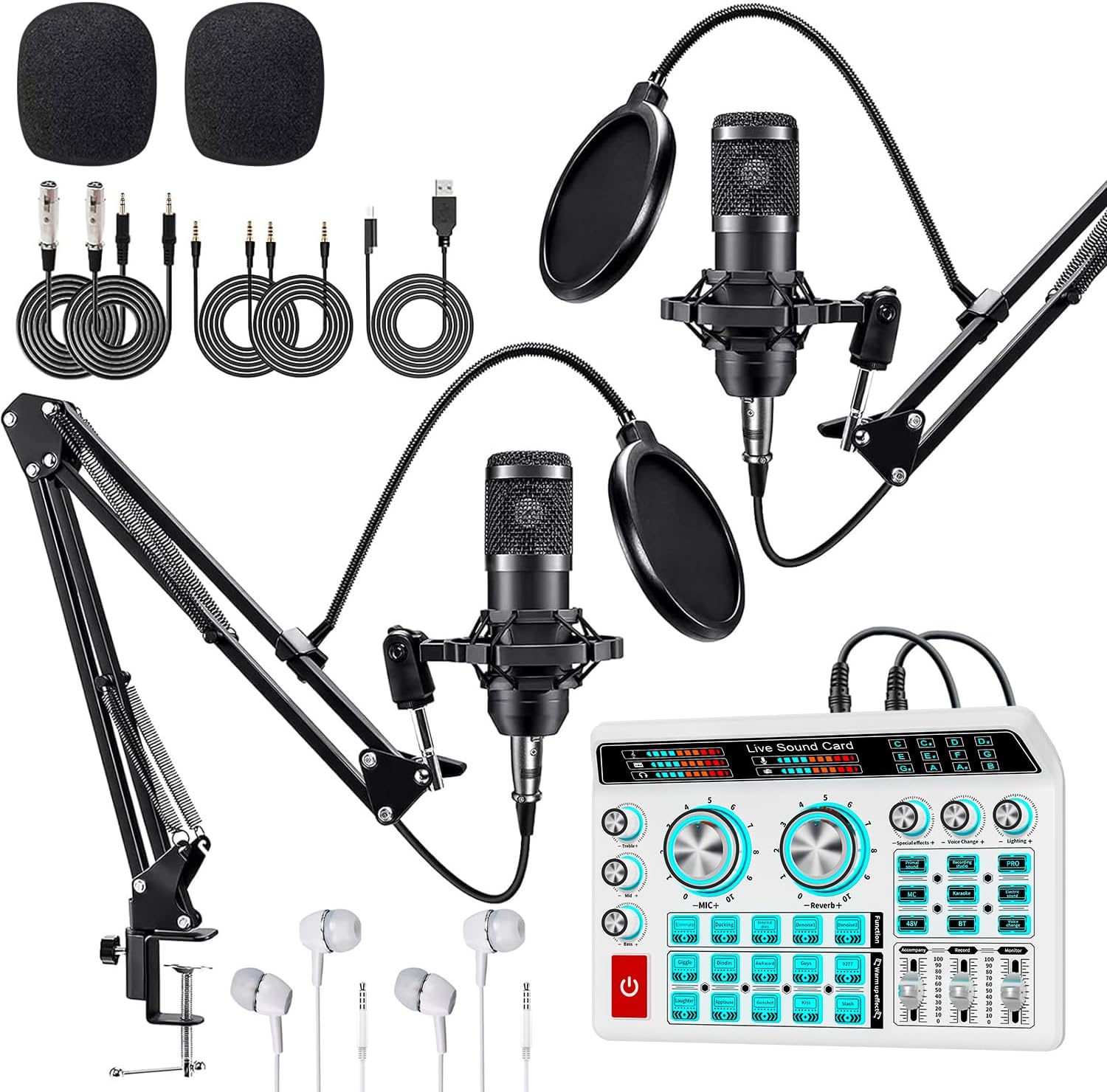 H9 Podcast Equipment Bundle for 2,DJ Mixer with BM800 Podcast Microphone Bundle Studio Condenser Microphone Perfect for Podcasting, Recording, Singing, TikTok Live Vlog,Streaming and Gaming