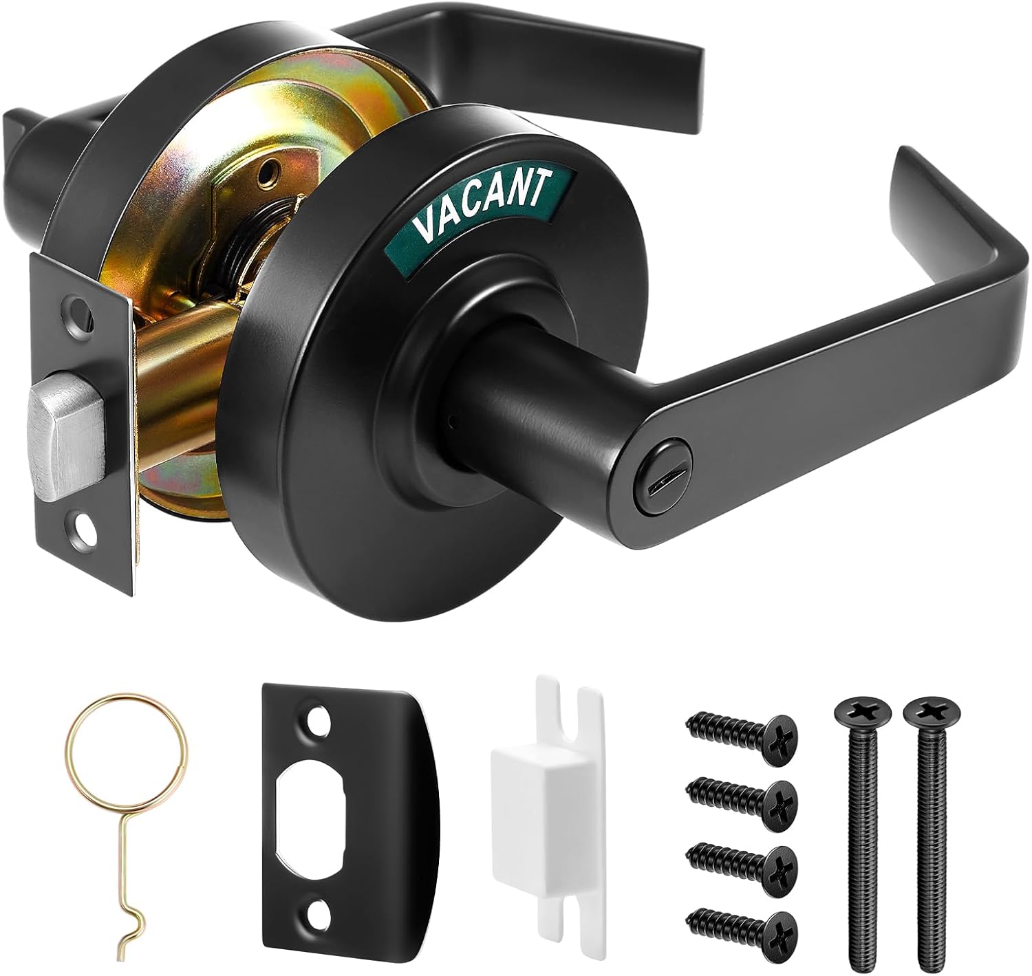 Tandefio 1 Set Bathroom Indicator Privacy Handle Lock, Vacant Occupied Bathroom Lock, Commercial Door Handle with 3.54" Rosette for Public Restrooms, Satin Chrome (silver)1