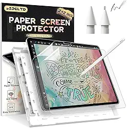 [Pacote com 2] Protetor de tela de papel para iPad Pro 11 polegadas 2025/2024 + [2 unidades] Dicas de substituição para Apple Pencil, filme PET texturizado de papel fosco antirreflexo para