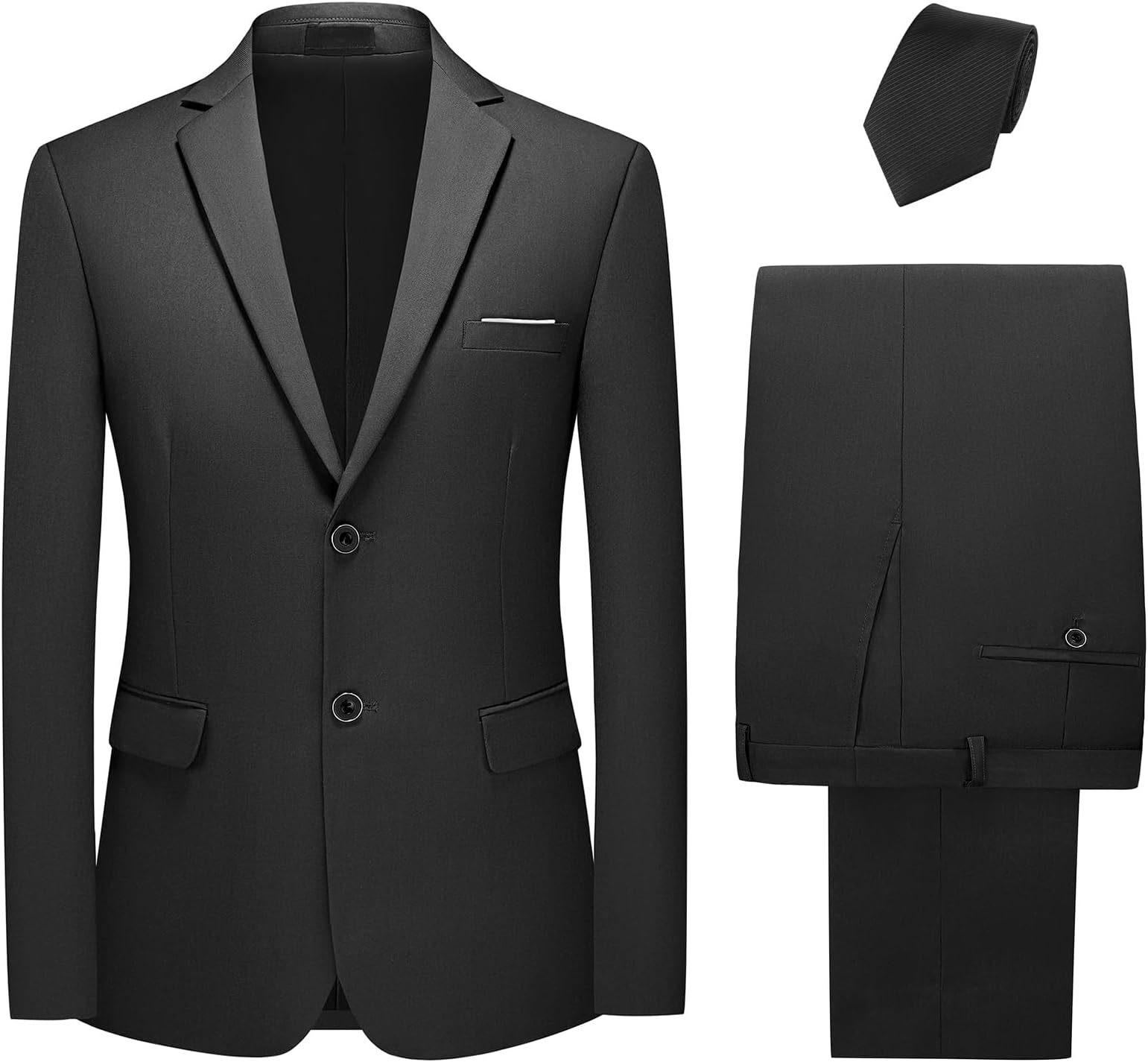 Mens Suits 2 Piece Classical Two Buttons Business Suit Blazer Trousers Set with Black Tie
