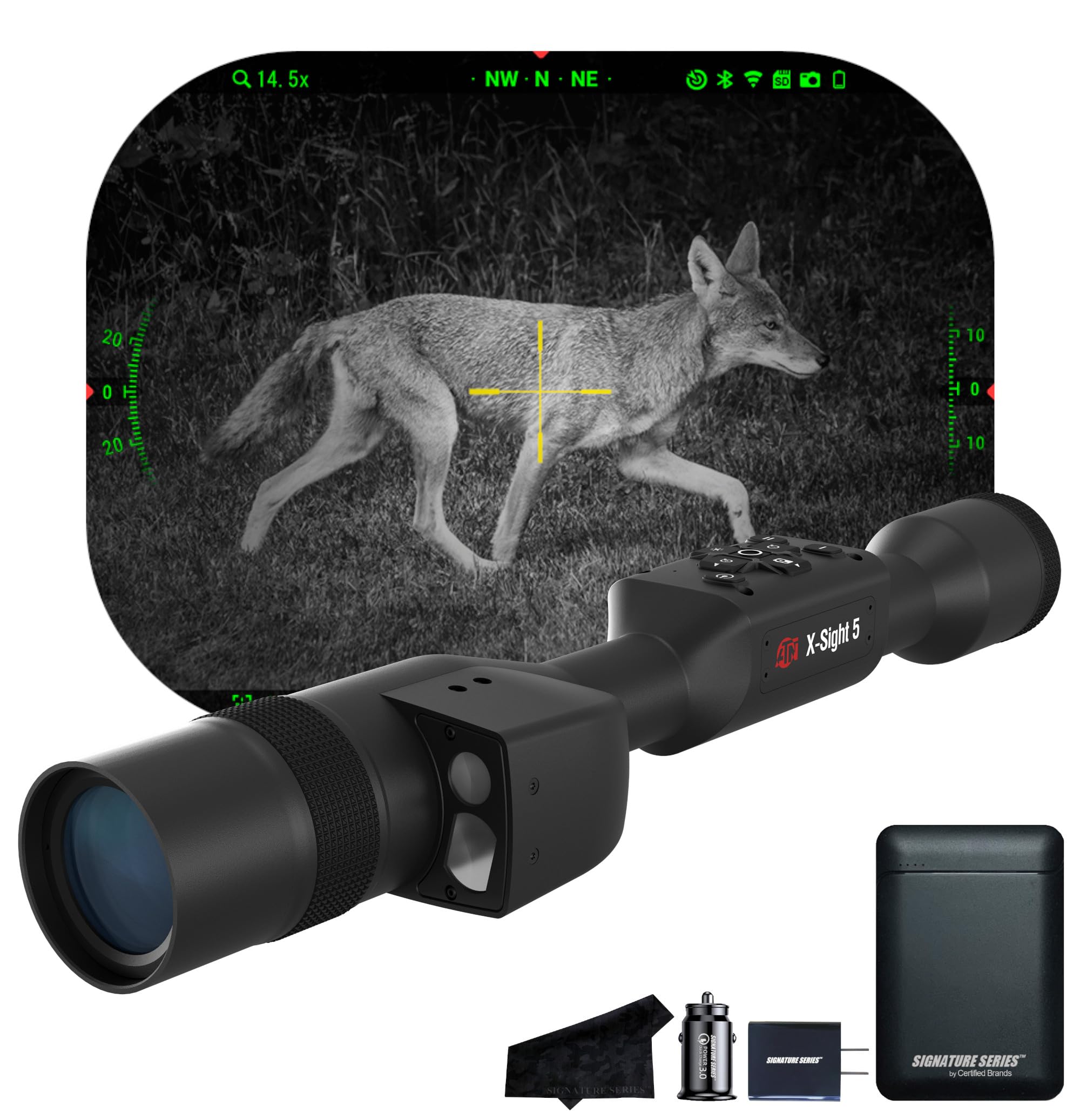 ATN X-Sight 5 LRF Ultra HD 4K+ Smart Day & Night Vision Scope with Built-in Laser Rangefinder and Ballistic Calculator | Dual Stream Video, Recoil Activated Video | Exclusive Signature Series Kit