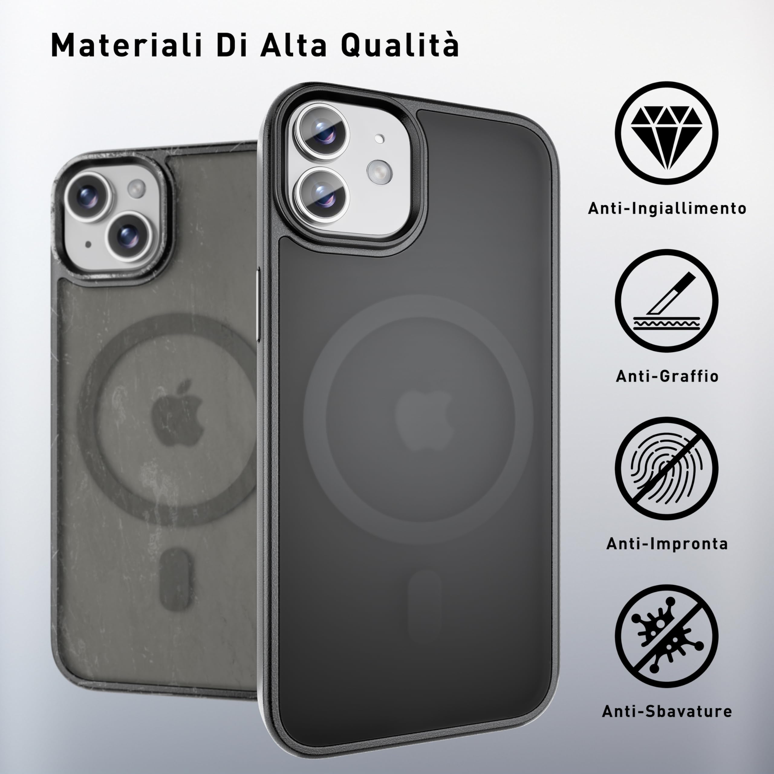 tigratigro Cover Magnetica per iPhone 16 Plus, Compatibile con MagSafe, Custodia Traslucida Opaca Posteriore Sottile Antiurto Protettiva Case, Protezione Antiurto di Grado Militare, Nero
