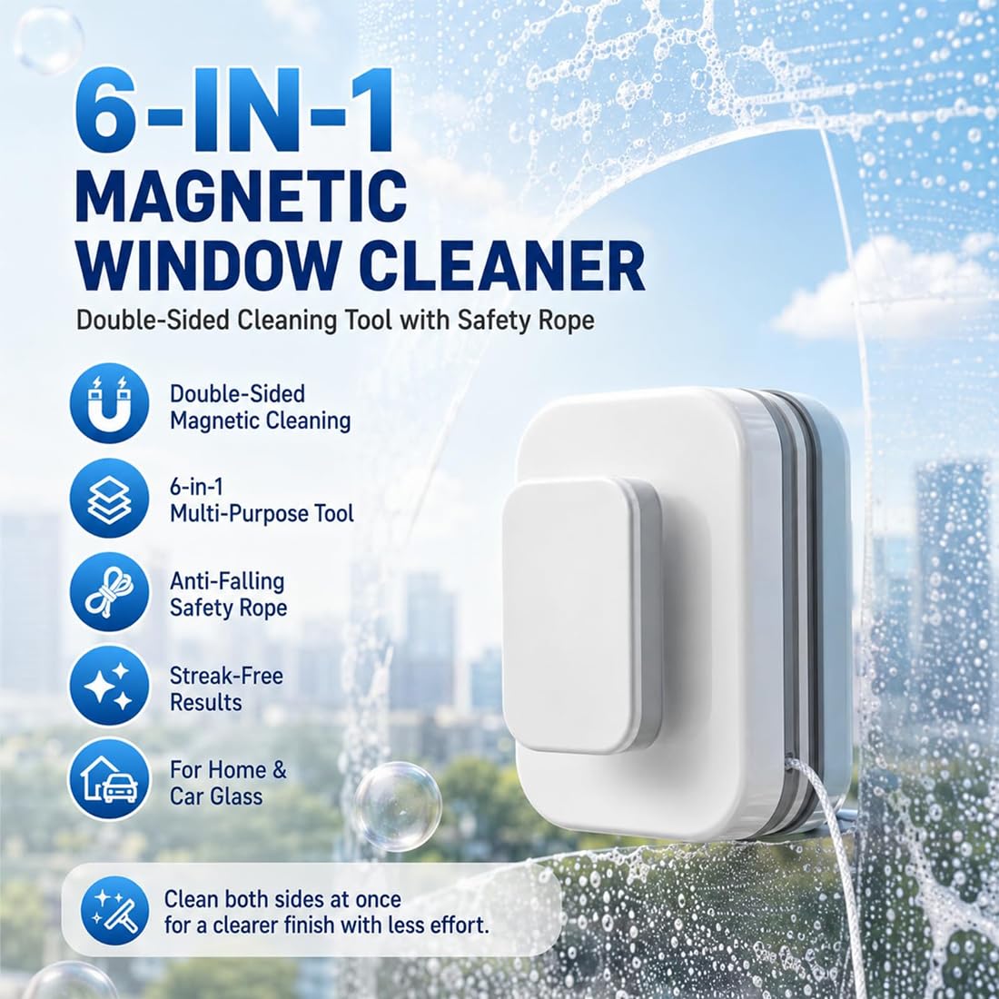 Pulitore Magnetico Per Vetri 6 In 1, A Doppia Faccia (15-26mm)