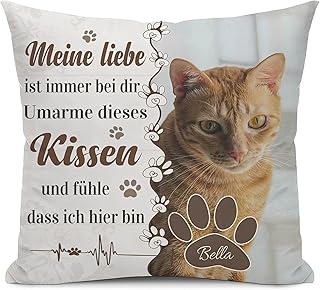 Alienc Personalisiertes Tier Gedenkkissen Bezug (Optional mit Füllung) – Fotokissen mit eigenem Foto & Namen – Erinnerungskissen für Hund oder Katze – Beileidsgeschenk