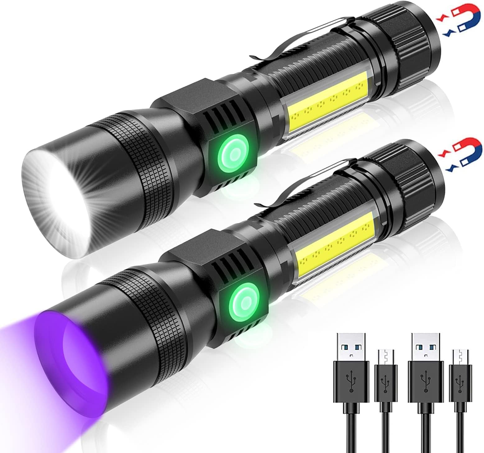 TERRIFI Scorpion Flashlight with Magnet - 3-in-1 Tactical UV 395nm Blacklight, Redlight, and Side Work Light, 1200 Lumen, Zoomable, 7 Modes, IPX6 Waterproof LED Torch, Ideal for Camping