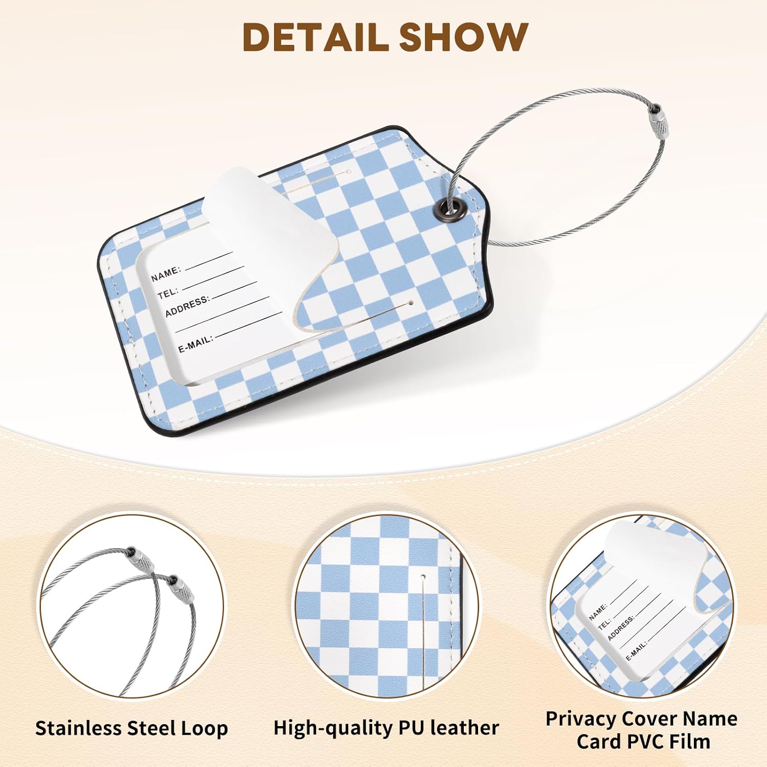 2Pcs Blue Checkered Luggage Tags ID Label for Travel Bag Suitcase Tags image 5