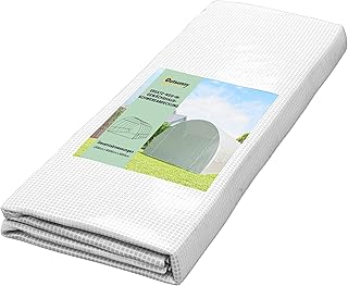 Outsunny Gewächshausfolie 3 x 6 m, wasserdicht Polyethylenfolie mit Rolltür, 12 Fenster, UV Schutz, Reißfest Gartenfolie Abdeckplane für Folientunnel Gartenarbeit, Tunnelfolie für Außenbereich Weiß