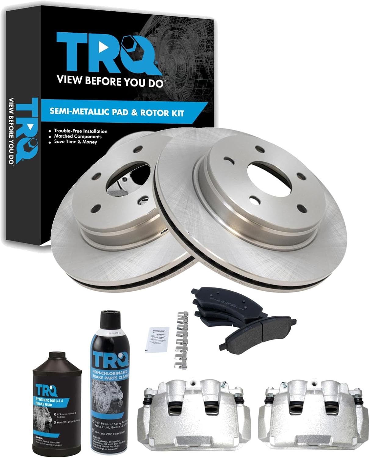 TRQ Front Brake Pad & Rotor Kit Brake Caliper Brake Chemical Kit Brake Pads Brake Rotor Semi-Metallic Compatible with 2007-2009 Chrysler Aspen 2009 Dodge Durango 2009-2010 Ram 1500 2011-2018 Ram 1500