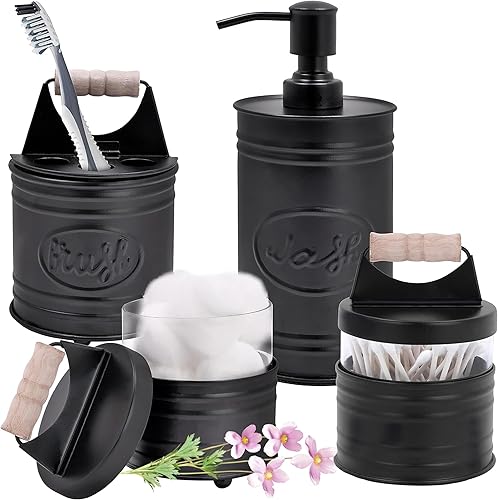 Autumn Alley Rustic Bathroom Accessories Set Black Farmhouse Soap Dispenser,