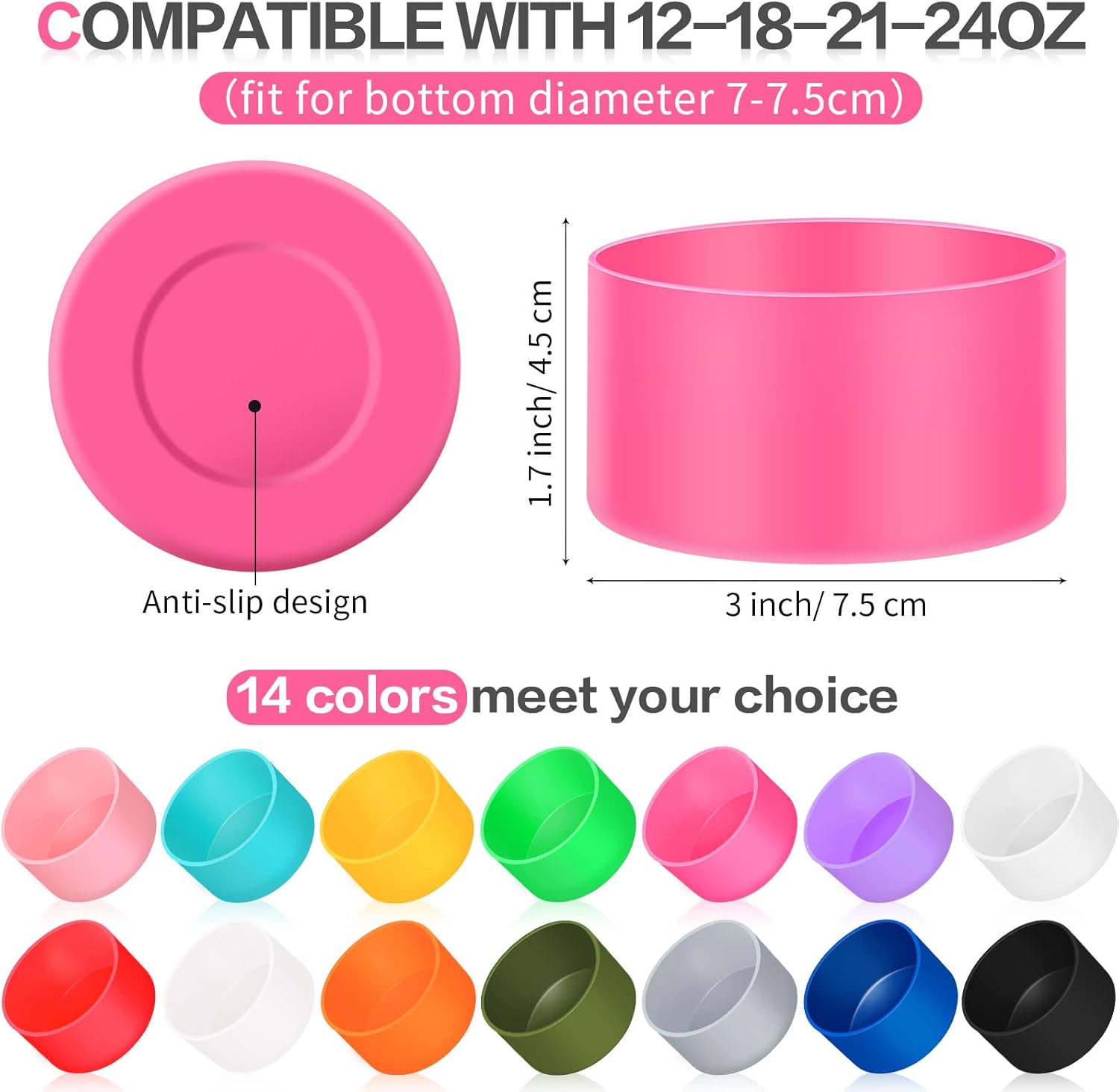 14 Pieces Water Bottle Boot Protective Bottle Silicone Sleeve 12-24 oz Silicone Boot for Water Bottle Sports Bottle Cover Colorful Bottle Sleeve Accessories, Compatible with Hydro Flask, 14 Color : Sports & Outdoors