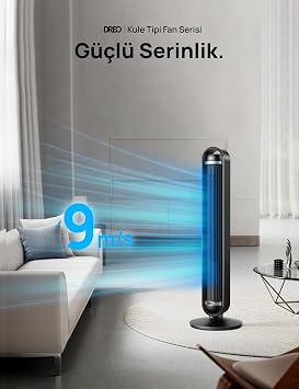 DREO 42 İnç Akıllı Kule Tipi Fan, 9 m/s Yüksek Hızlı Serinletme, 9 Hız Kademesi, 25 dB, 4 Çalışma Modu, 90° Salınım, 12 Saat Zamanlayıcı, Wi-Fi/Alexa/Uzaktan Kumanda Desteği