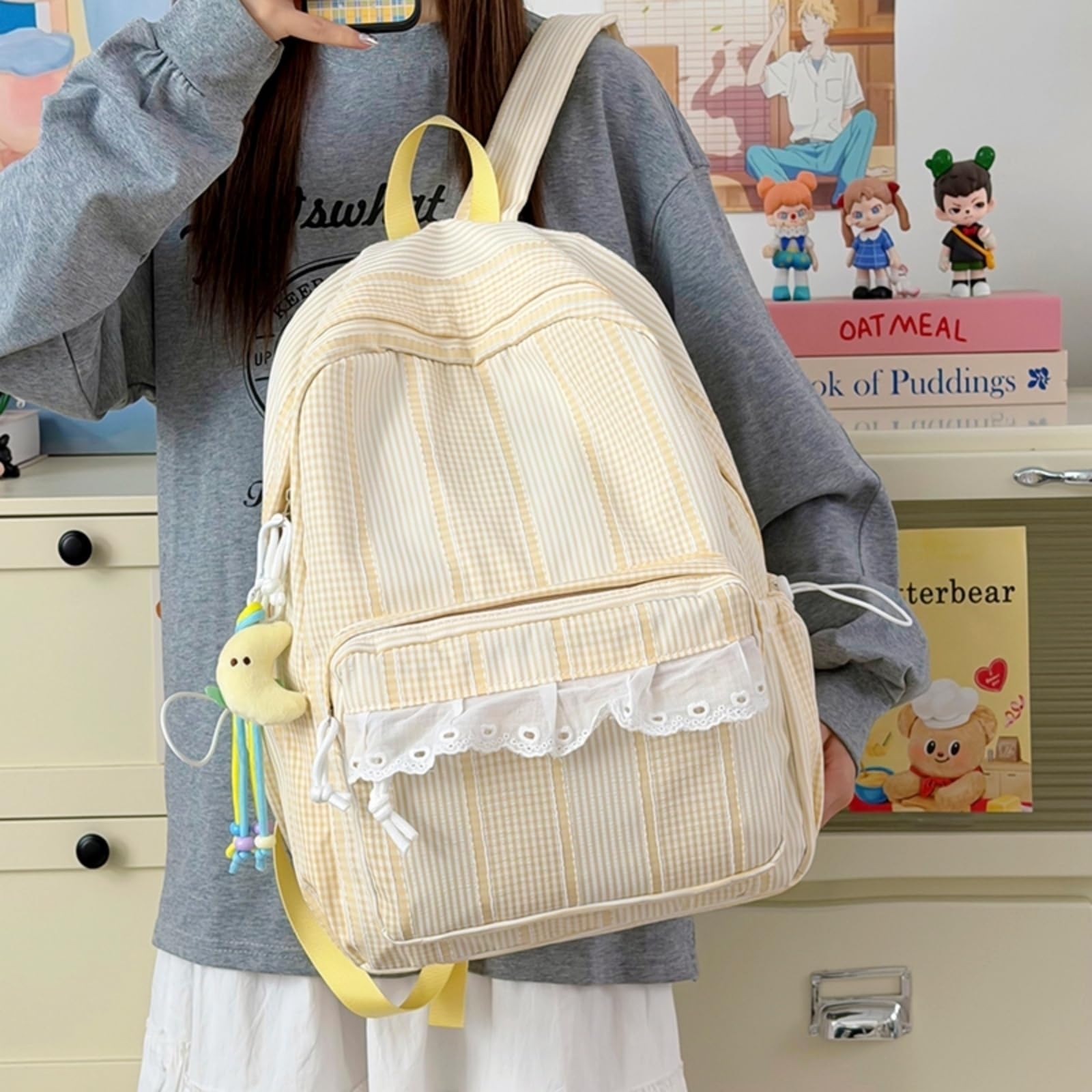 Zaino di Pizzo Dolce, Moda Casual Scola Viaggio per Ragazze Adolescenti Studente Uso Quotidiano-Big-Black