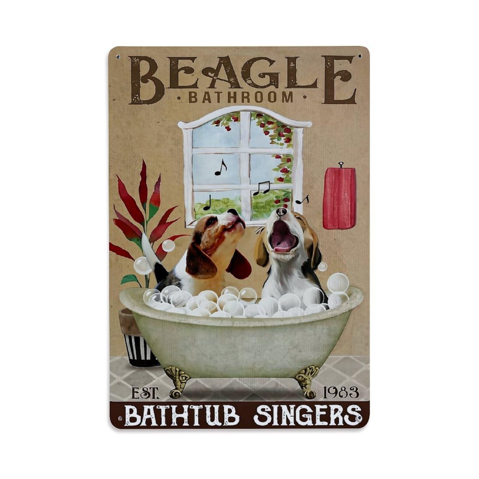 Nestemfo Vintage Beagle Bathtub Singers Art Print Tin Sign Metal Sign, Living Room,Bar, Home, Bedroom Wall Decor,Retro Metal Poster 8X12 Inches