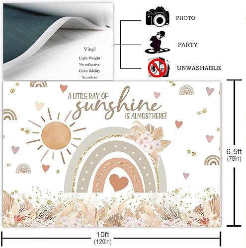 Miniatura 10 de Avezano Telón de fondo bohemio para baby shower, césped de las pampas, fondo bohemio para fotografía de fiesta para niña, arco iris, sol, decoración