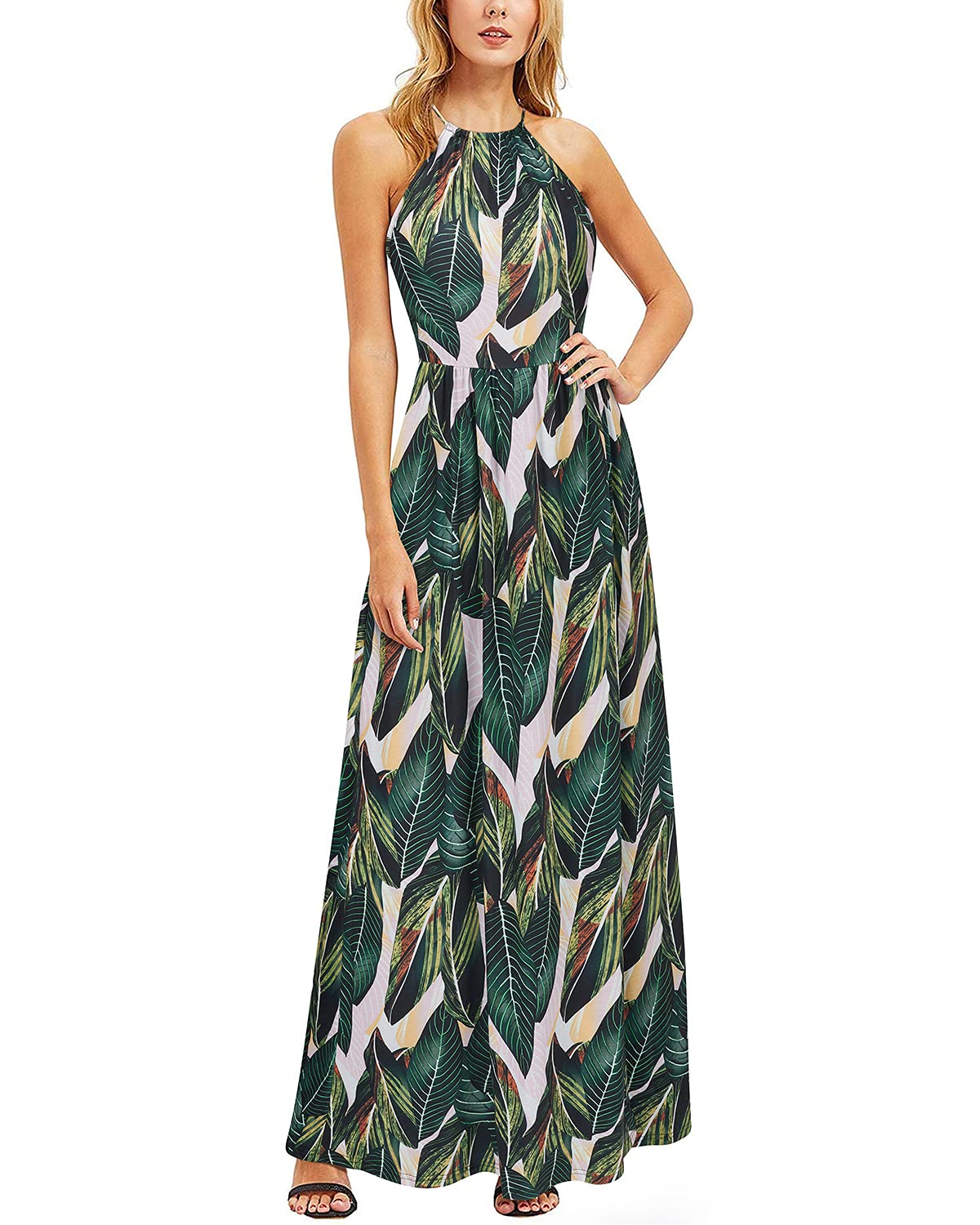 KILIG Vestido de Verano para Mujer, Vestido Largo Largo con Cuello Halter, Elegante Vestido de Verano, Vestido de Fiesta para Invitados de Boda, Vestido Informal con Abertura