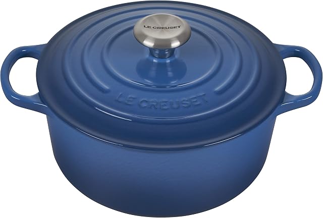 Le Creuset Signature Enamelled Cast Iron Round Casserole Dish With Lid, 24 cm, 4.2 Litre, Marseille Blue, 211772420
