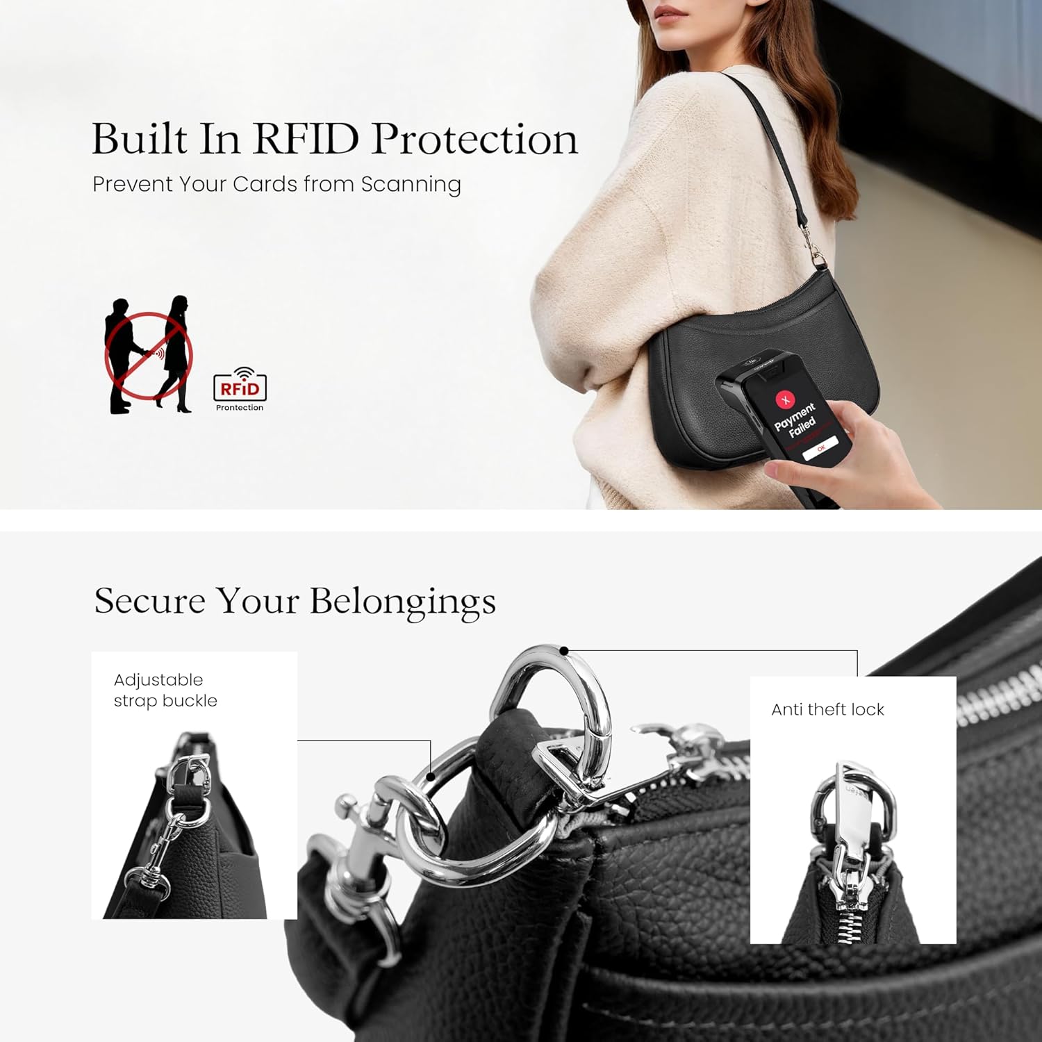 befen Genuine Leather Crossbody Bags for Women Anti Theft Shoulder Purse Trendy Hobo Bag with RFID Womens Handbag Purse - Image 2