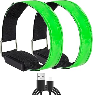 Rechargeable Running Lights LED Armband with 3 Light Modes, Reflective Running Gear for Runners High Visibility Led Running Light for Jogging, Cycling, Dog Walking Outdoor at Night (2 Pack)