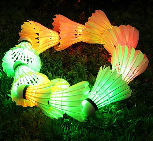 Miniatura 4 de Inngree Bádminton LED, paquete de 10 volante colorido noche oscura pluma de ganso resplandor Birdies iluminación actividades deportivas interiores
