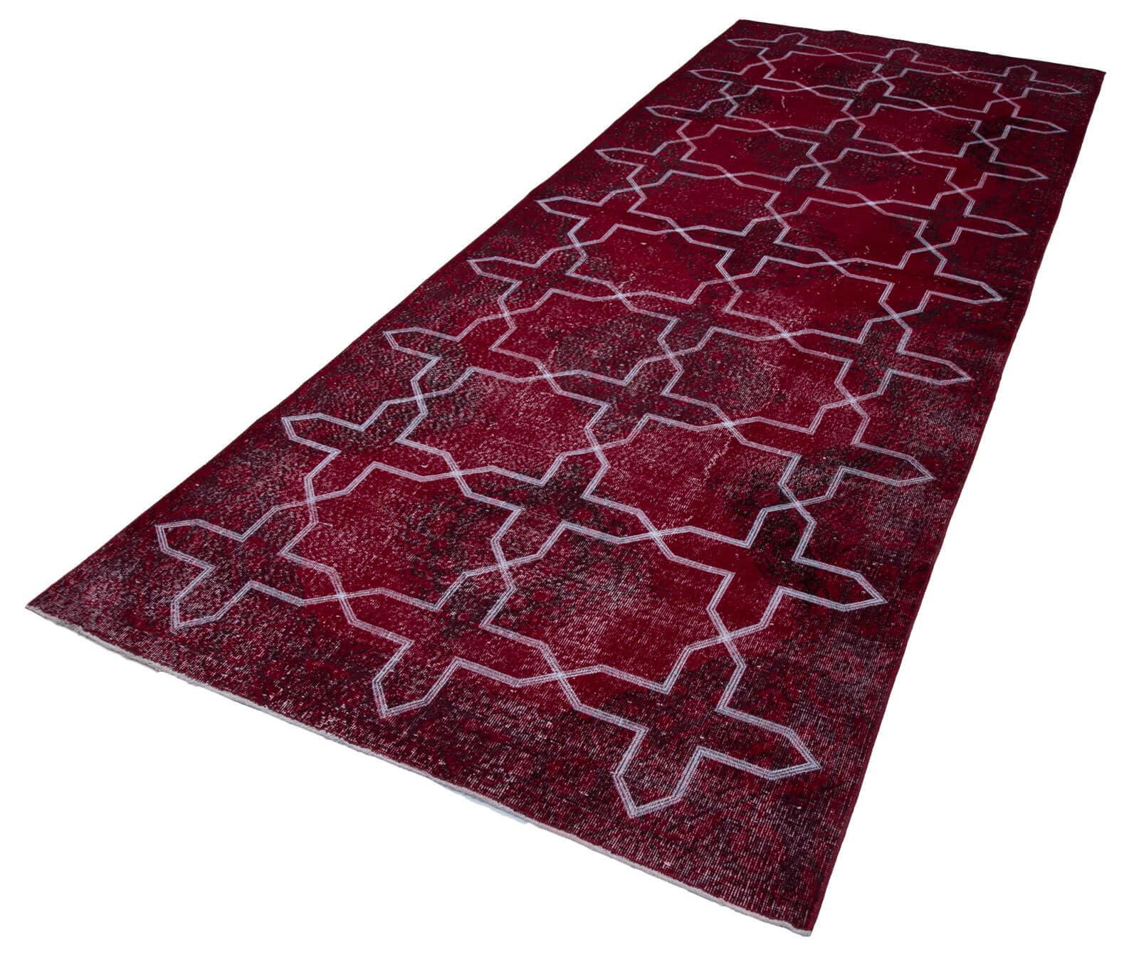 48 x 124 - 142 x 377 Cm Geometric Carpet Red Geometric Bohemian Wool Cotton Handmade Handknotted Vintage