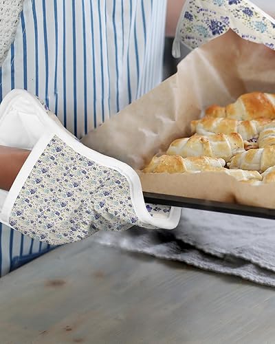 Miniatura 6 de Purple Flowers 2Pcs Pot Holders for Kitchen,Non Slip & Heat Insulation Terry Cloth Potholder Set with Pocket,Thick Hot Pad Oven Mitts Trivet Coaster