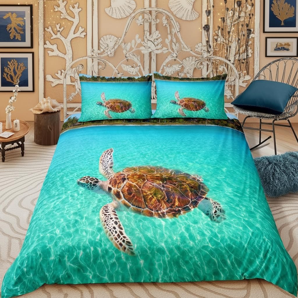 Housse de couette 135x200 animaux marins en microfibre avec taie d'oreiller pour lit enfant