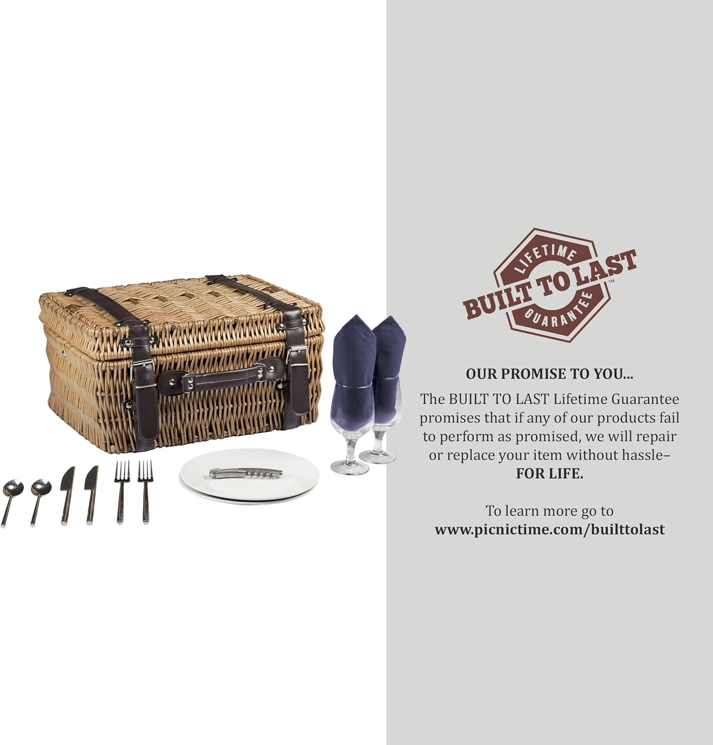 PICNIC TIME Disney Beauty and the Beast Champion Wicker Picnic Basket for 2 with Deluxe Cutlery Service Kit, Large Suitcase Style Picnic Set with Leatherette Handle, (Navy Blue)