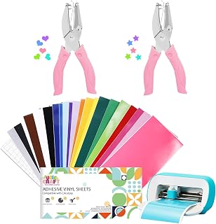 UCEC Smart Vinyl Removable, Matless Cutting, 52 Pack(5.5x12in) 22 Colors + Handheld Paper Hole Punch