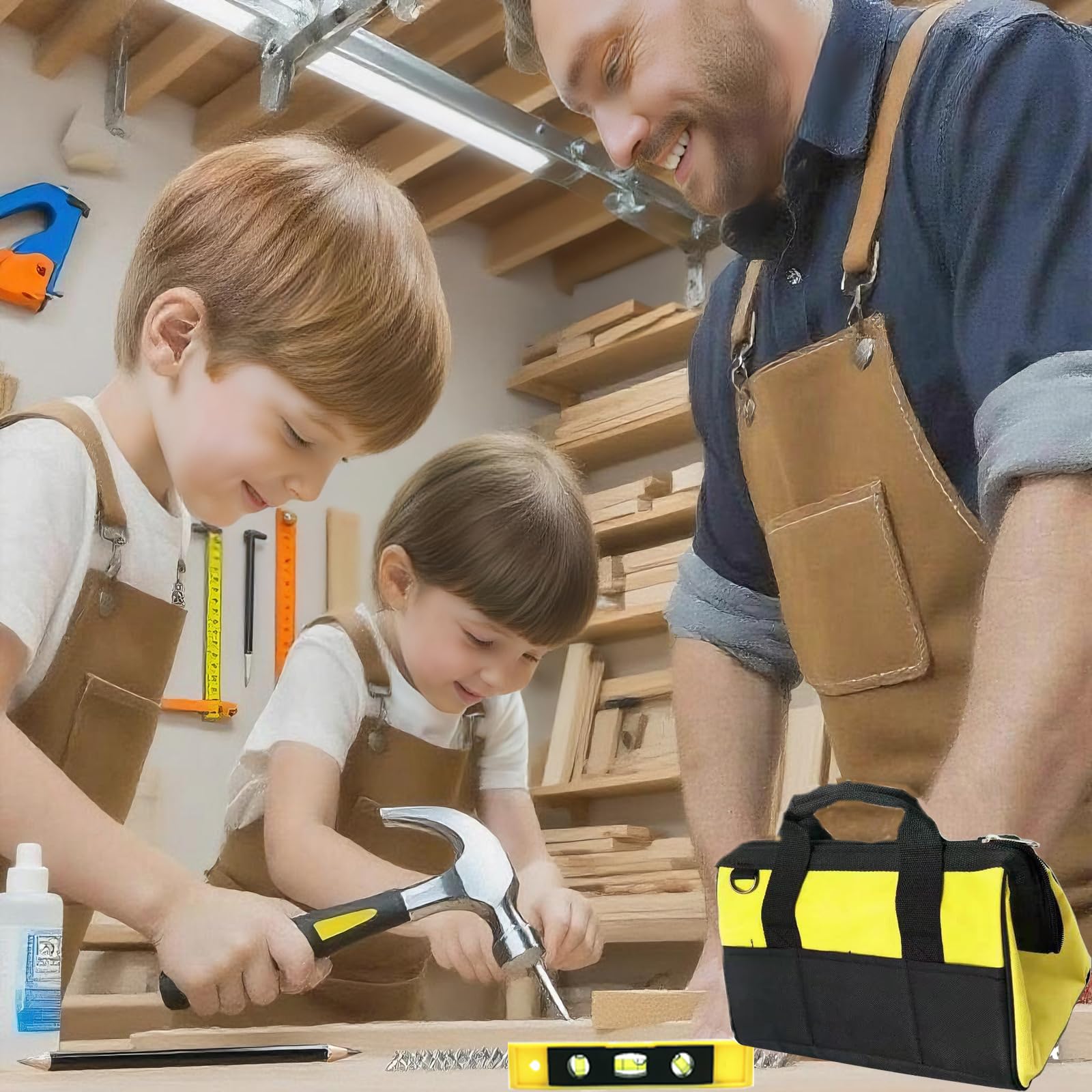 Kit d'outils pour enfants 38 pièces avec sac à outils, tablier, scie, cadeau éducatif