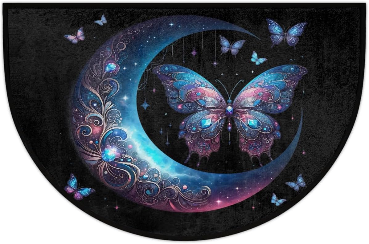 Half Round Door Mat Moon Washable Non-Slip Doormat Welcome Semi Circle Area Rug Half Moon Mats Semi Floor Rugs Indoor Entrance Kitchen Bedroom Living Room Decorative Gift