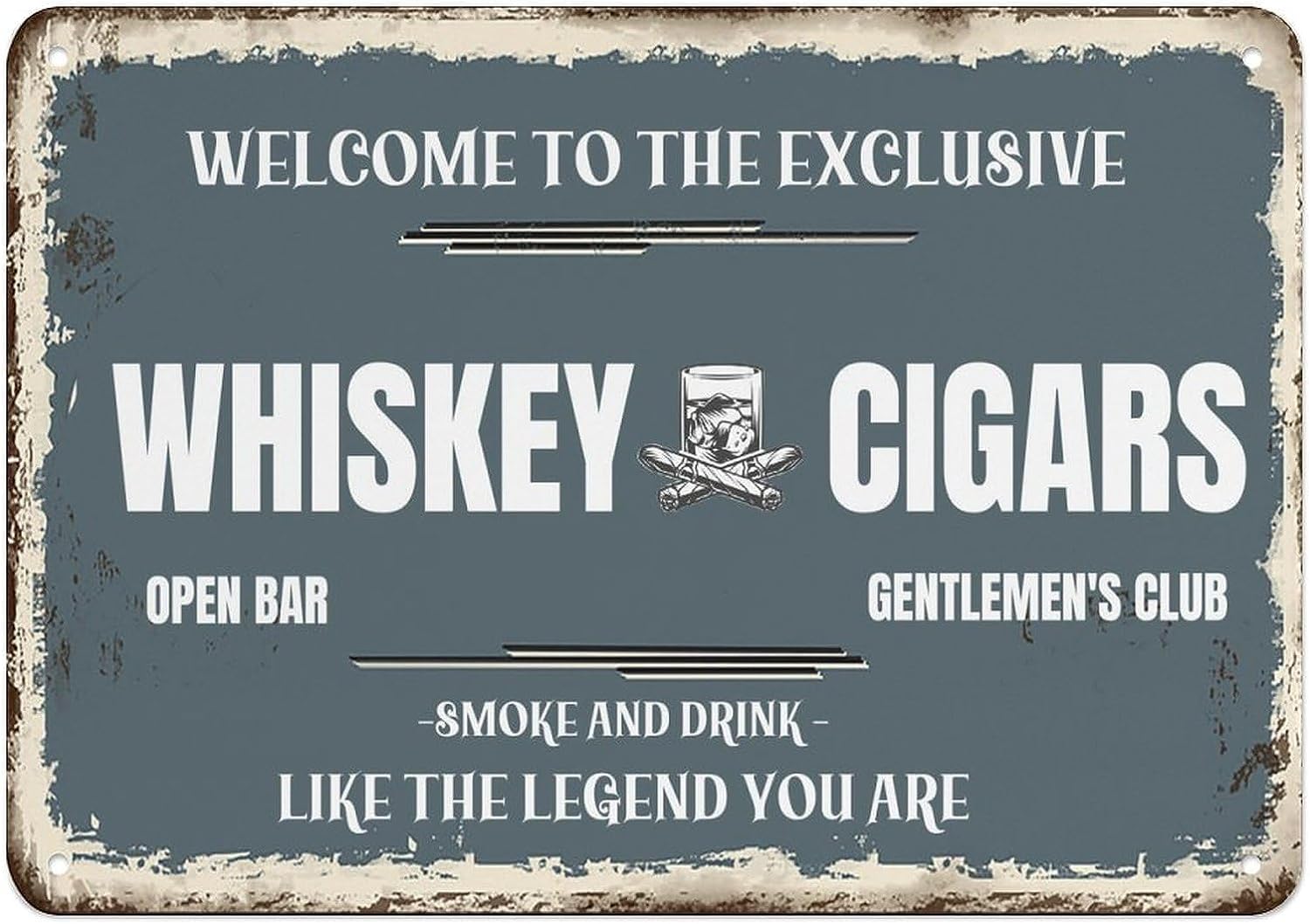 Yunking Sj 56 Welcome To The Exclusive Whiskey Cigars Open Bar Sign Bar Signs For Home Bar Funny Metal Tin Signs Bar Wall Decor 8X12 Inch