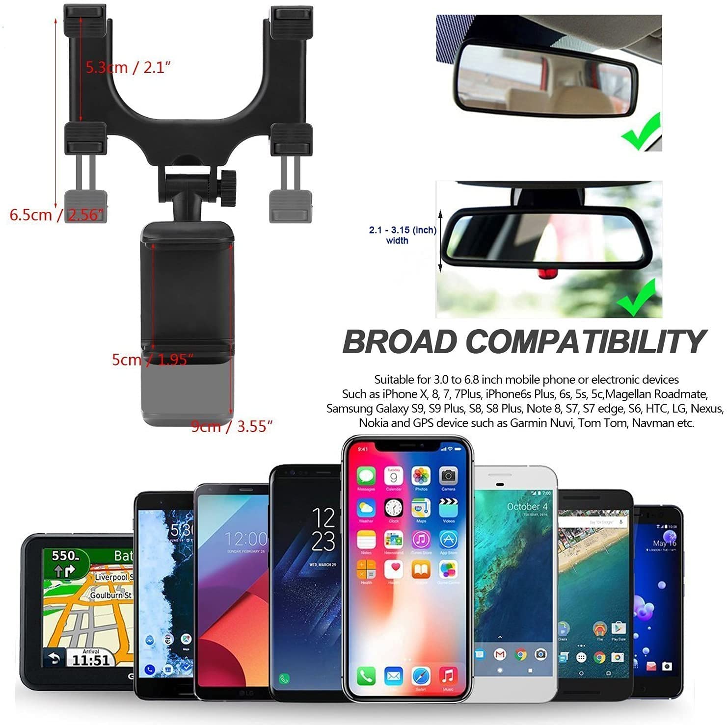Uchwyt samochodowy, lusterko wsteczne, uchwyt samochodowy, uniwersalny inteligentny telefon komórkowy uchwyt samochodowy, odpowiedni dla GPS. Uchwyt nawigacyjny.