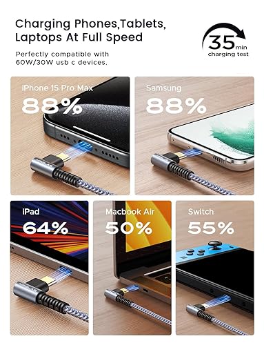 Miniatura 4 de MRGLAS Cable USB C a USB C de 60 W 3.2 A 2 unidades, 6.6 + 6.6 pies Cable de carga rápida de carga rápida de nailon chapado en oro para iPhone 16